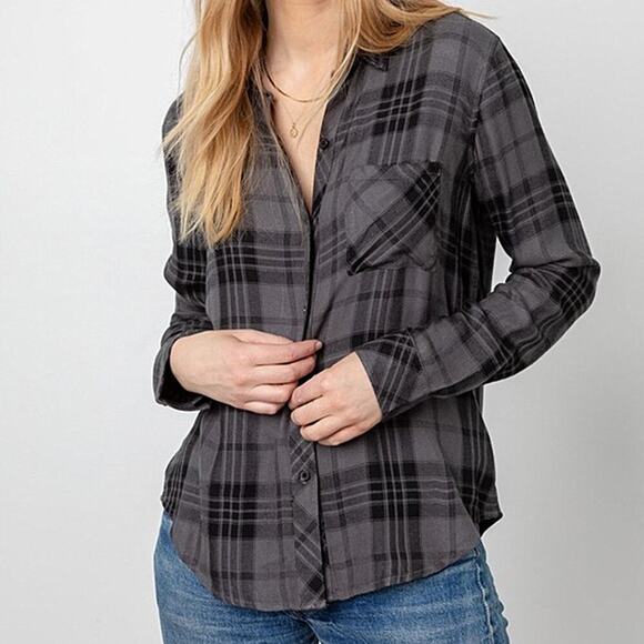 Rails Hunter Button Down Plaid Shirt in Charcoal Jet Size XS - Picture 1 of 5
